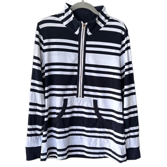 Duffield Lane White Navy Stripe Pullover Zip - Picture 1 of 6